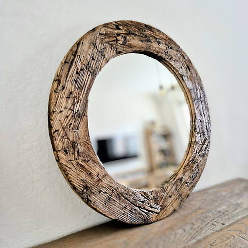Zrkadlá - Zrkadlo - kruhové  (vonkajší priemer - 60 cm, vnútorný priemer rámu- 42 cm,  šírka rámu - 9 cm, cena zrkadla - priemer 45 cm 25 € - Béžová) - 18353406_