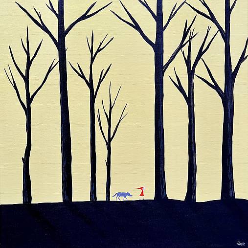 Úsvit v lese, Red a vlk, originál 40x40