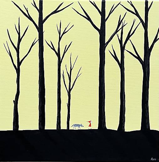 Úsvit v lese, Red a vlk, originál 40x40