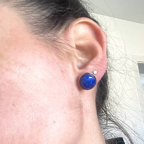 Steel Gold Lapis Lazuli Stud Earrings / Náušnice lazurit, oceľ E015