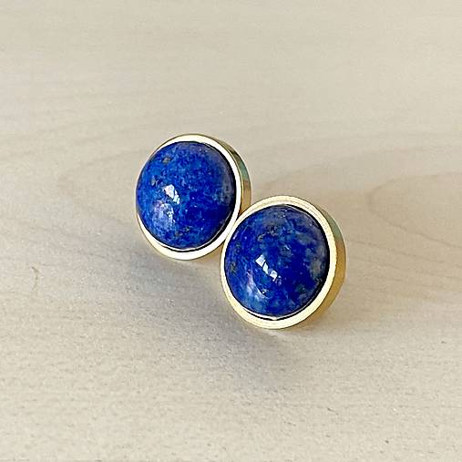 Steel Gold Lapis Lazuli Stud Earrings / Náušnice lazurit, oceľ E015