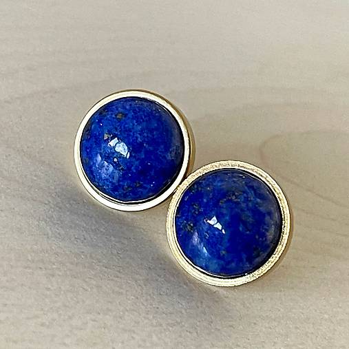 Steel Gold Lapis Lazuli Stud Earrings / Náušnice lazurit, oceľ E015
