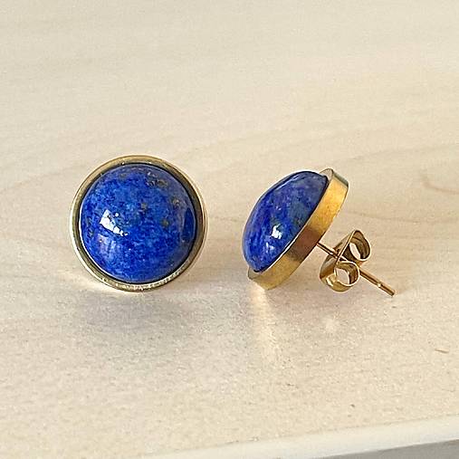 Steel Gold Lapis Lazuli Stud Earrings / Náušnice lazurit, oceľ E015