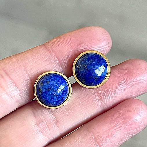 Steel Gold Lapis Lazuli Stud Earrings / Náušnice lazurit, oceľ E015