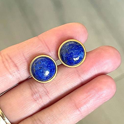Steel Gold Lapis Lazuli Stud Earrings / Náušnice lazurit, oceľ E015
