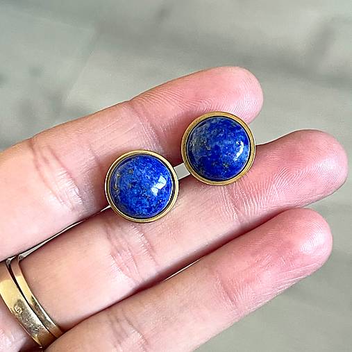 Steel Gold Lapis Lazuli Stud Earrings / Náušnice lazurit, oceľ E015