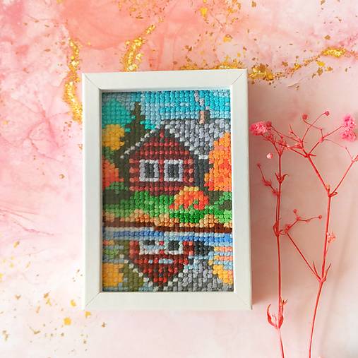 Dekorácie - Miniatúrna výšivka 5 x 7,5 cm: Farebná jeseň - 18358816_
