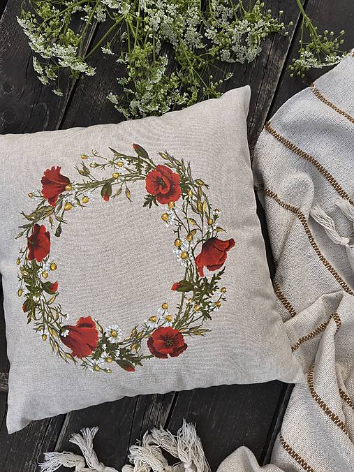 Úžitkový textil - Vankúš veniec maky - 18362379_