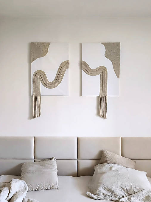Obrazy - Minimalistický textilný diptych PURE LINE, set 2 obrazov - 18364436_