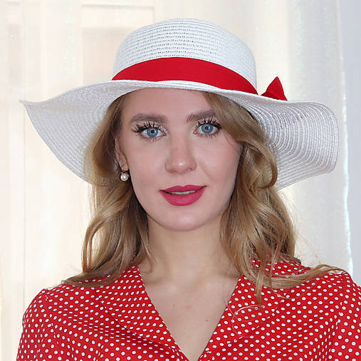 Čiapky, čelenky, klobúky - Polly - biely slamený klobúk s výberom stuhy - 18365781_