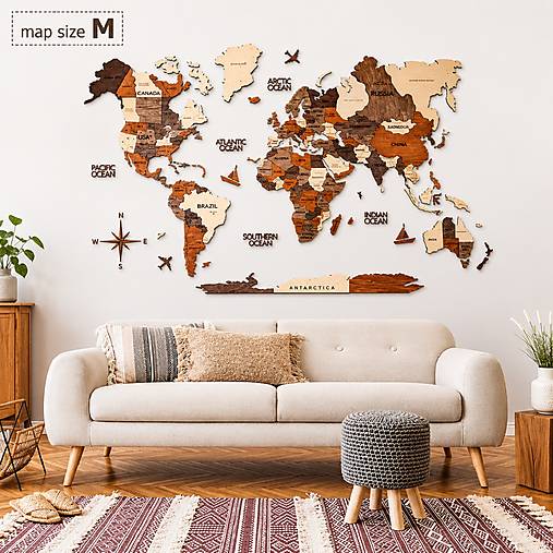 Dekorácie - 3D Drevená Mapa Sveta Multicolor - 18367256_