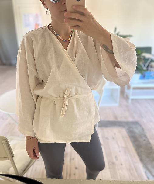 Kimoná - Dámske zavinovacie kimono ĽAN - 18371348_