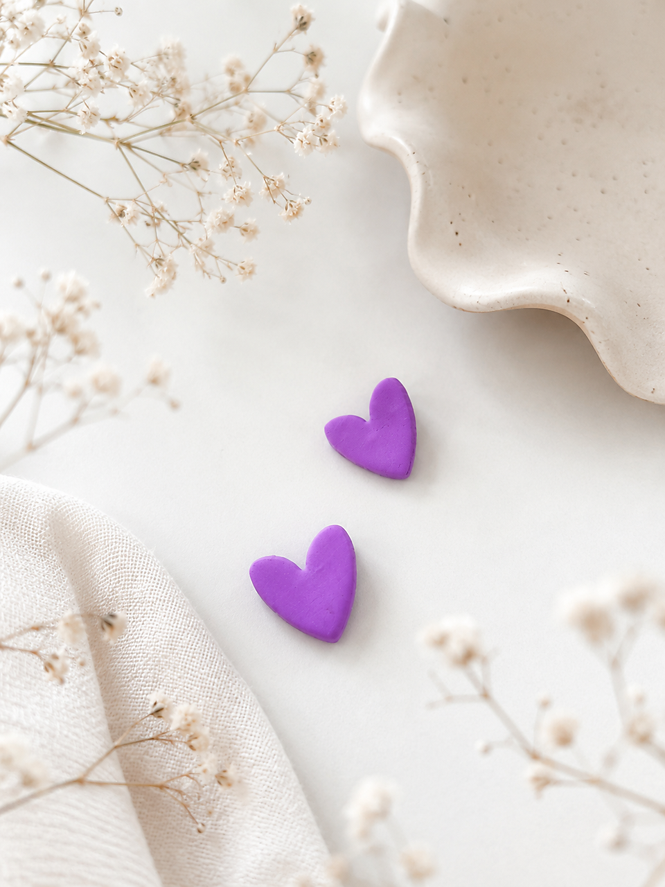 Lavender heart - náušnice z polymérovej hmoty