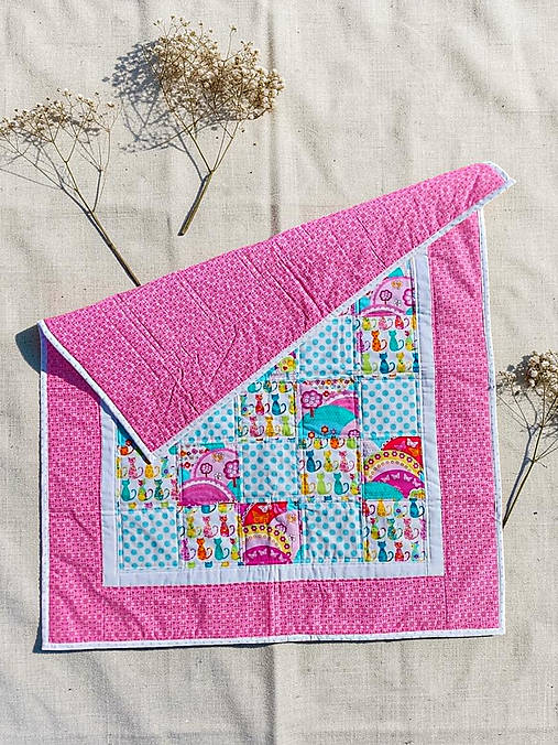 Letná mačacia rozprávka - patchwork detská deka