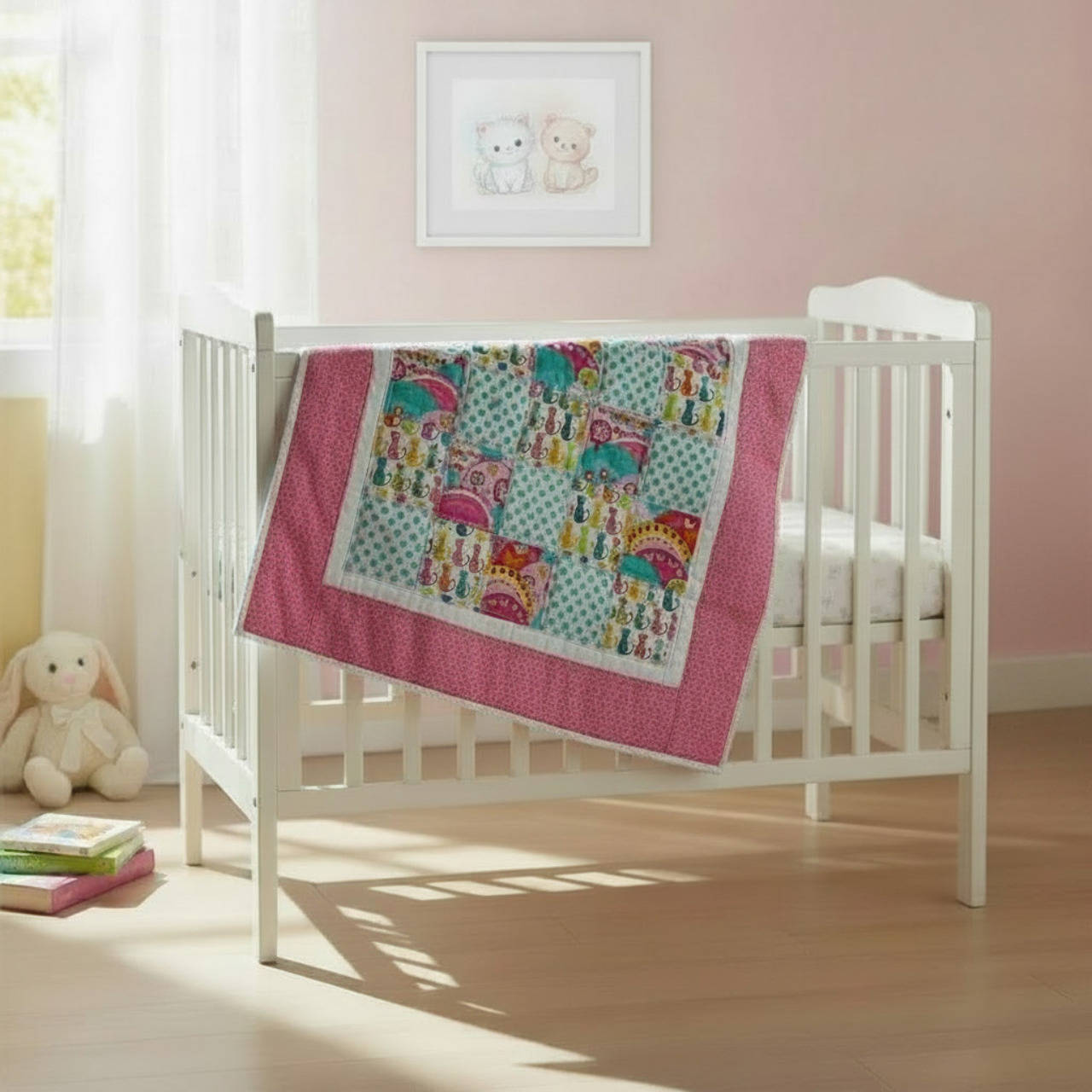 Letná mačacia rozprávka - patchwork detská deka