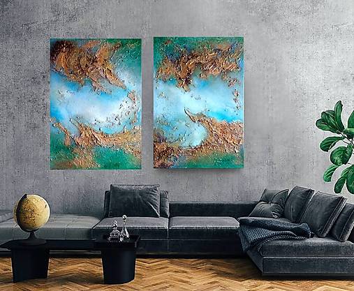 Obrazy - abstrakcia Blue-Gold I-II - 18374167_