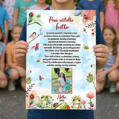 Tabuľka pre pani učiteľku so žabkami, lienkami a včielkami U09