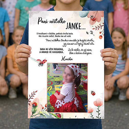 Tabuľa s fotkou pre pani učiteľku škôlka jednotlivec lienky U12