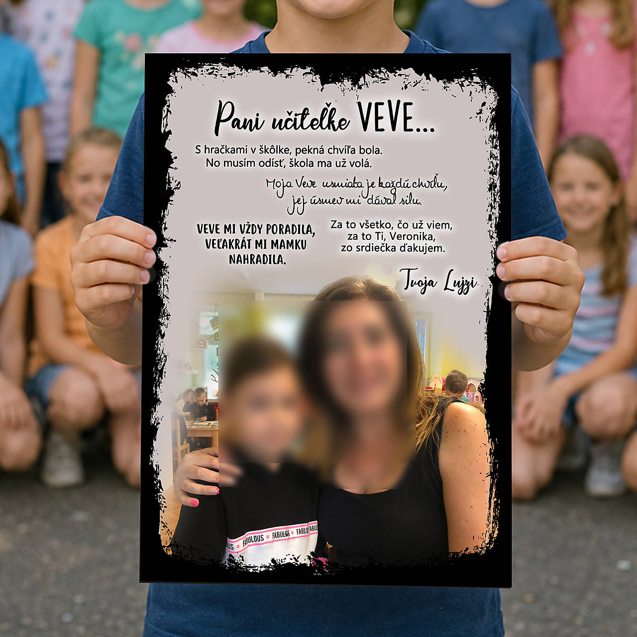 Tabuľa s fotkou pre pani učiteľku škôlka jednotlivec sivá U06