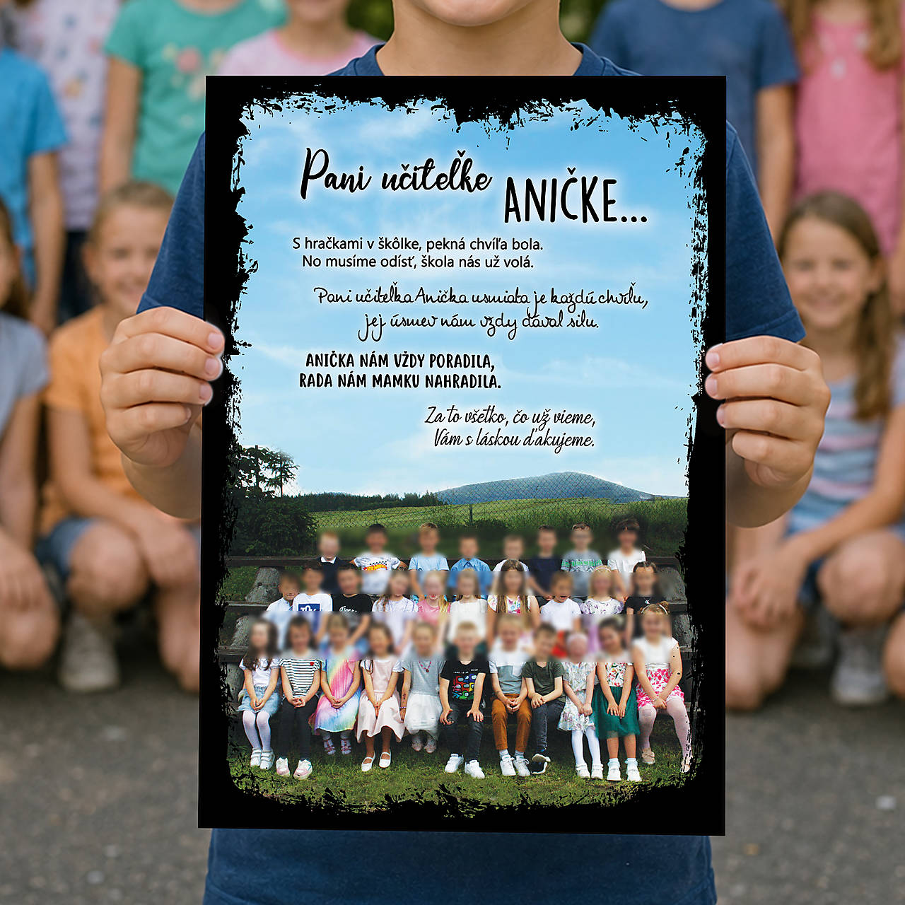 Tabuľa s fotkou pre pani učiteľku predškoláci U13