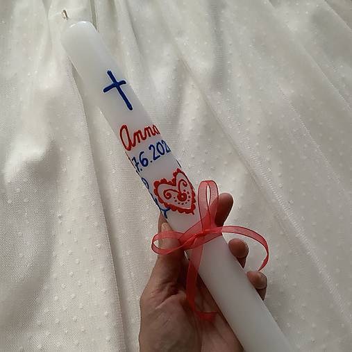 Ručne maľovaná krstná svieca s personalizáciou – 35 cm, biely vosk