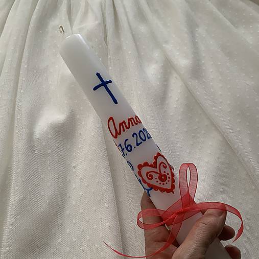 Ručne maľovaná krstná svieca s personalizáciou – 35 cm, biely vosk
