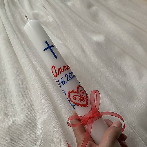 Ručne maľovaná krstná svieca s personalizáciou – 35 cm, biely vosk