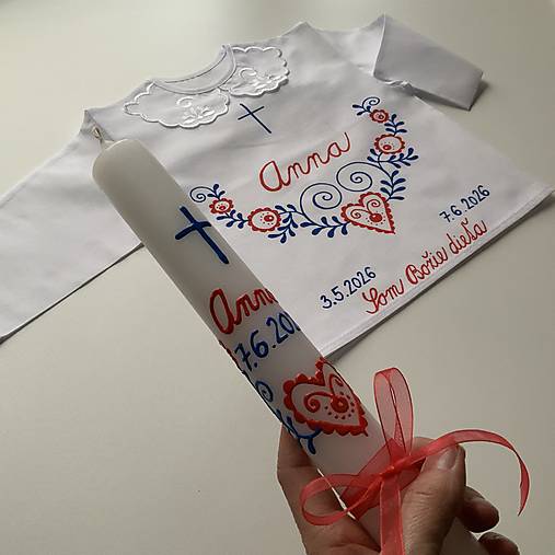 Ručne maľovaná krstná svieca s personalizáciou – 35 cm, biely vosk
