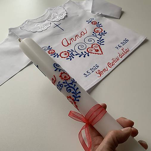 Ručne maľovaná krstná svieca s personalizáciou – 35 cm, biely vosk