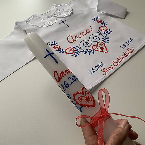 Ručne maľovaná krstná svieca s personalizáciou – 35 cm, biely vosk