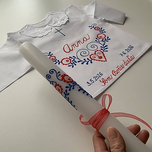 Ručne maľovaná krstná svieca s personalizáciou – 35 cm, biely vosk
