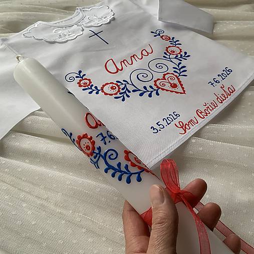 Ručne maľovaná krstná svieca s personalizáciou – 35 cm, biely vosk