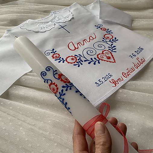 Ručne maľovaná krstná svieca s personalizáciou – 35 cm, biely vosk
