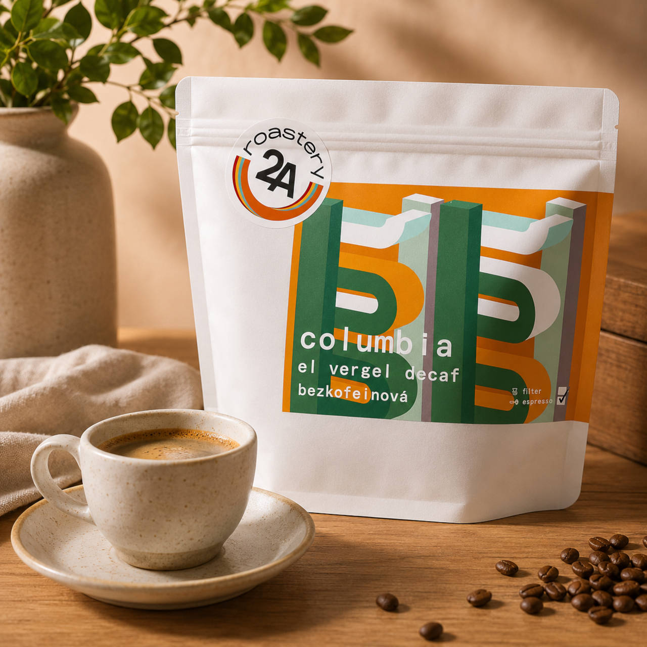Káva 2A roastery Columbia El Vergel Decaf - Bezkofeinová (200 g)