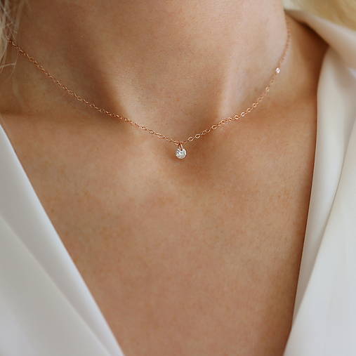 Náhrdelníky - Náhrdelník so zirkónom (rose gold filled) - 18378811_