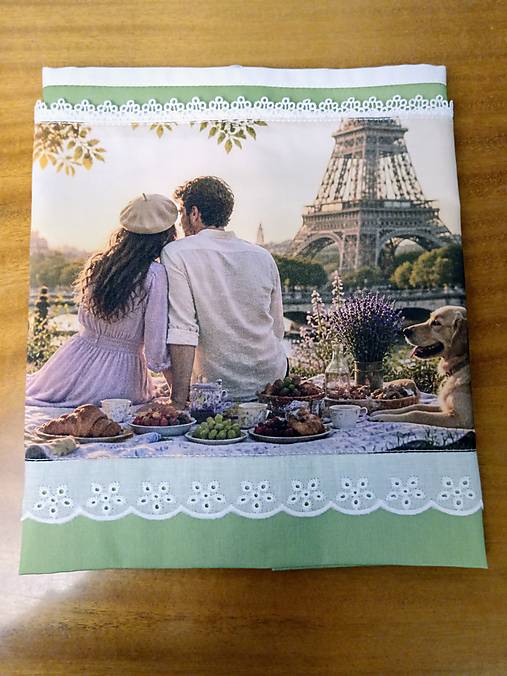 Bavlnená kuchynská utierka 70 × 50 cm – Parížske raňajky v tráve – Francúzska kolekcia