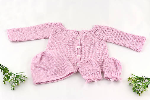Detské súpravy - Bledoružový set s rukavičkami MERINO/KAŠMÍR - 18381679_