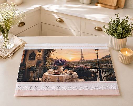 Bavlnená kuchynská utierka 70 × 50 cm – Romantická terasa v Paríži – Francúzska kolekcia