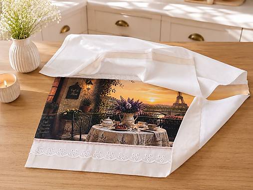 Bavlnená kuchynská utierka 70 × 50 cm – Romantická terasa v Paríži – Francúzska kolekcia