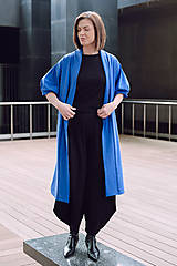 Kimoná - A1870 modré kimono midi šaty nebo vesta (černý rybíz) - 18385530_