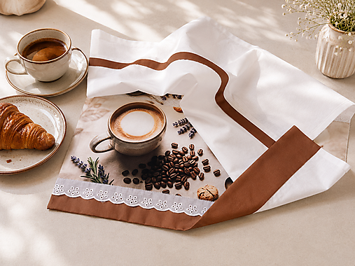 Bavlnená kuchynská utierka 70 × 50 cm – Káva a croissant – Kolekcia Káva