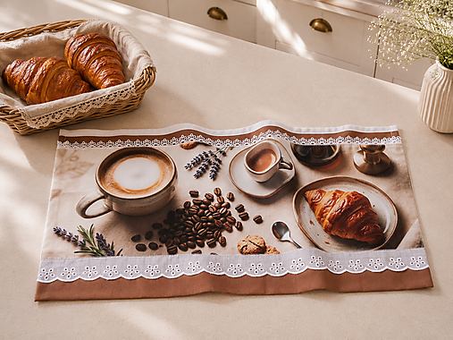 Bavlnená kuchynská utierka 70 × 50 cm – Káva a croissant – Kolekcia Káva