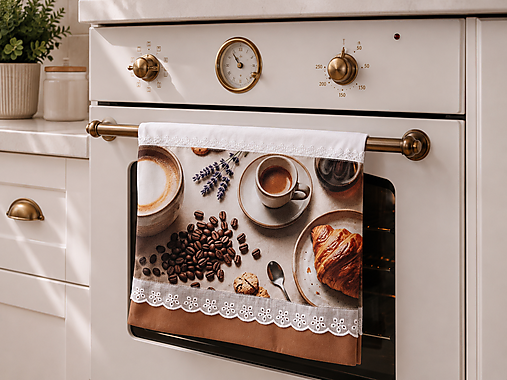 Bavlnená kuchynská utierka 70 × 50 cm – Káva a croissant – Kolekcia Káva