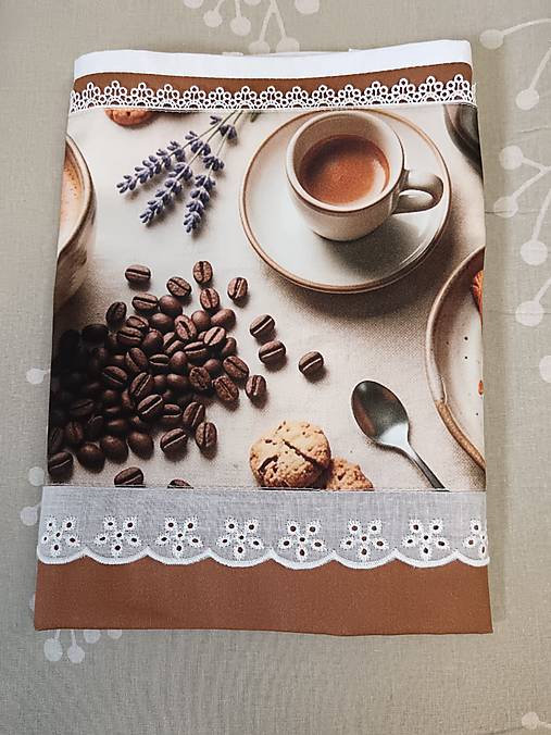 Bavlnená kuchynská utierka 70 × 50 cm – Káva a croissant – Kolekcia Káva