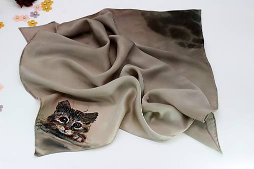 Ručne maľovaná hodvábna šatka  – mačka, Kitty