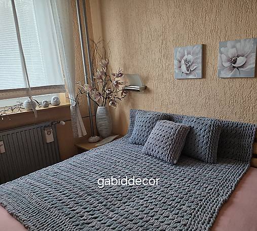 Deka z vlny alize puffy (Objednávka, cca (140 x 180) cm, farby šedá a sivá)