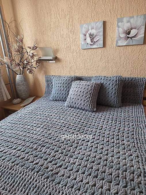 Deka z vlny alize puffy (Objednávka, cca (140 x 180) cm, farby šedá a sivá)