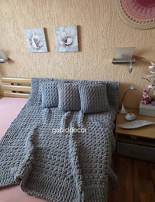 Deka z vlny alize puffy (Objednávka, cca (140 x 180) cm, farby šedá a sivá)