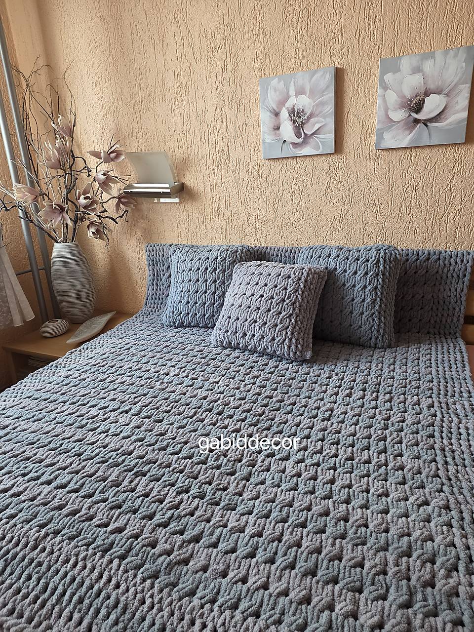 Deka z vlny alize puffy (Objednávka, cca (140 x 180) cm, farby šedá a sivá)