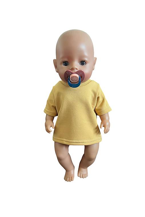 Hračky - Tričko pre bábiku BABY BORN - 43 cm, horčicové - 18392449_